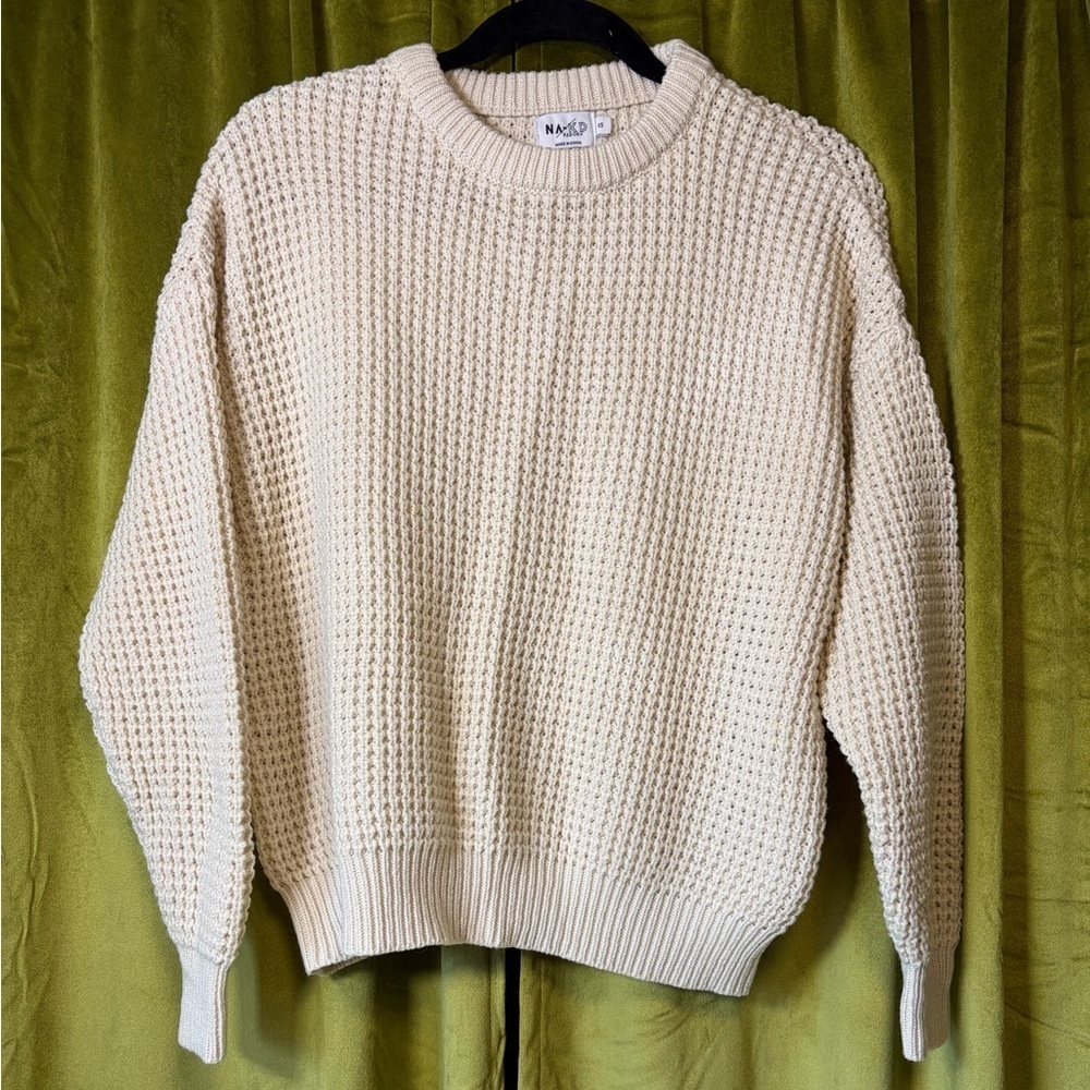 Na-kd Cream Waffle knit Crew Sweater. Size XS. Retail $90. Excellent condition.